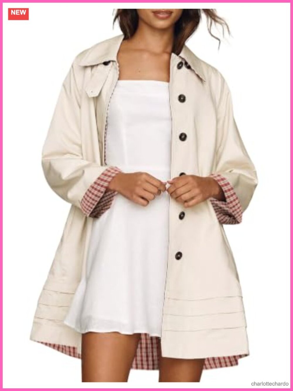 Reversible Gingham Trench Coat Lightweight Mid-Length Overcoat